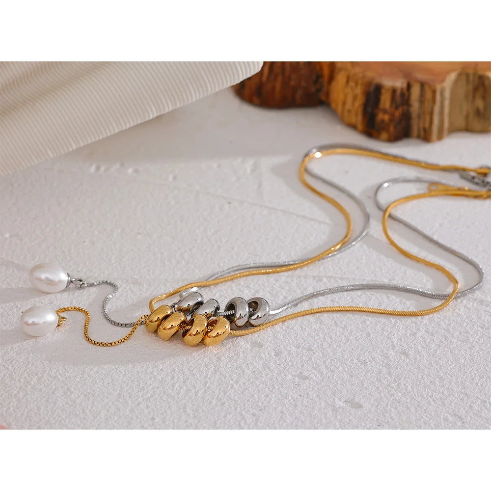 Stainless Steel Round Beads Chain Drop Imitation Pearls Fashion Necklace Elegant Charm Jewelry бижутерия для женщин