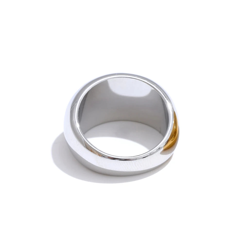 6789# High Quality Textured Minimalist Stainless Steel Glossy Smooth Metal Chunky Ring 18K PVD Plated Classic Jewelry Gift