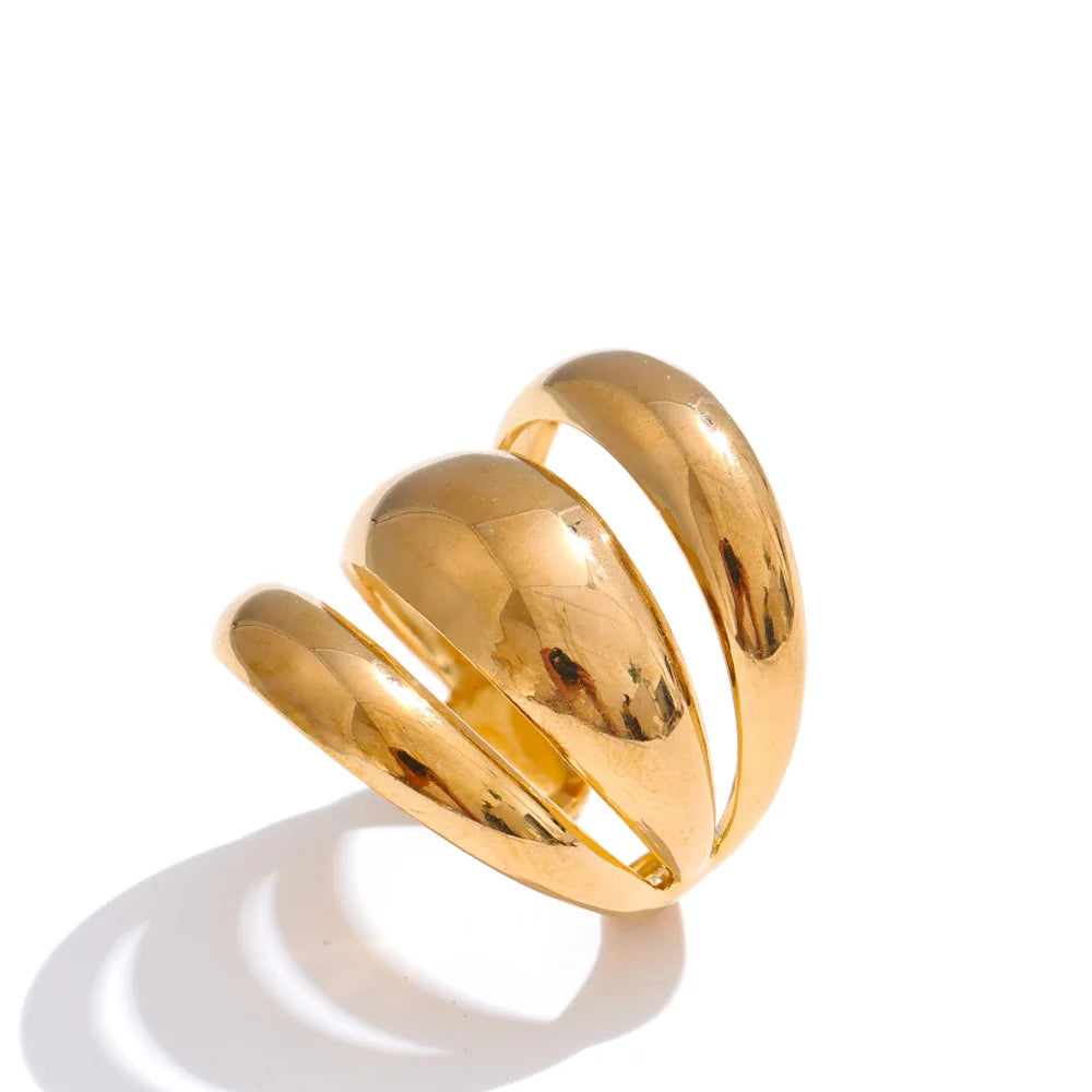 Arrivals Glossy Stainless Steel Layered Hollow Open Ring for Women Distinctive Geometric Attractive Jewelry