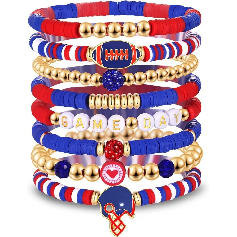 7pc/8pc/9pc Game Day Football Charm Bracelet: Stackable Sports Jewelry for Moms & Dads - Perfect for Football Fans