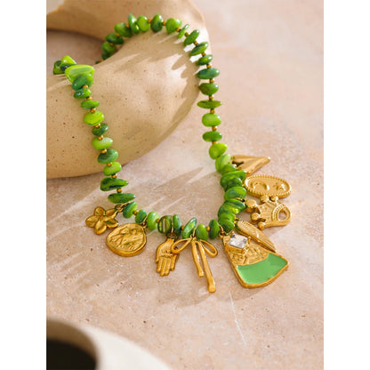 New Handmade Jewelry Green Shell Chain Flower Love Drop Necklace Spring Summer Fashion Collar Jewelry Gift