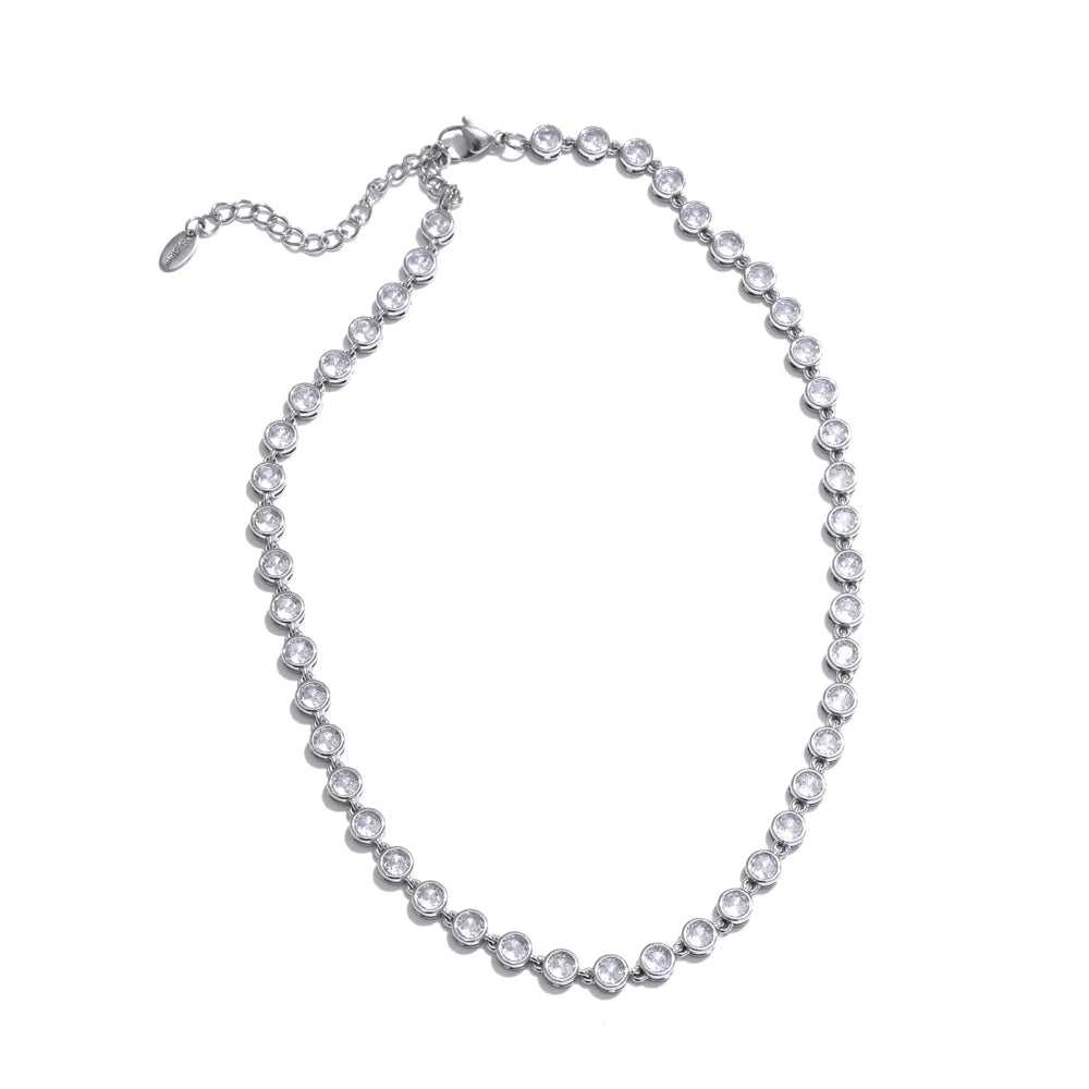 Exquisite Colorful Cubic Zirconia Luxury Cast Chain Necklace Bracelet for Women Stainless Steel Waterproof Jewelry Gift