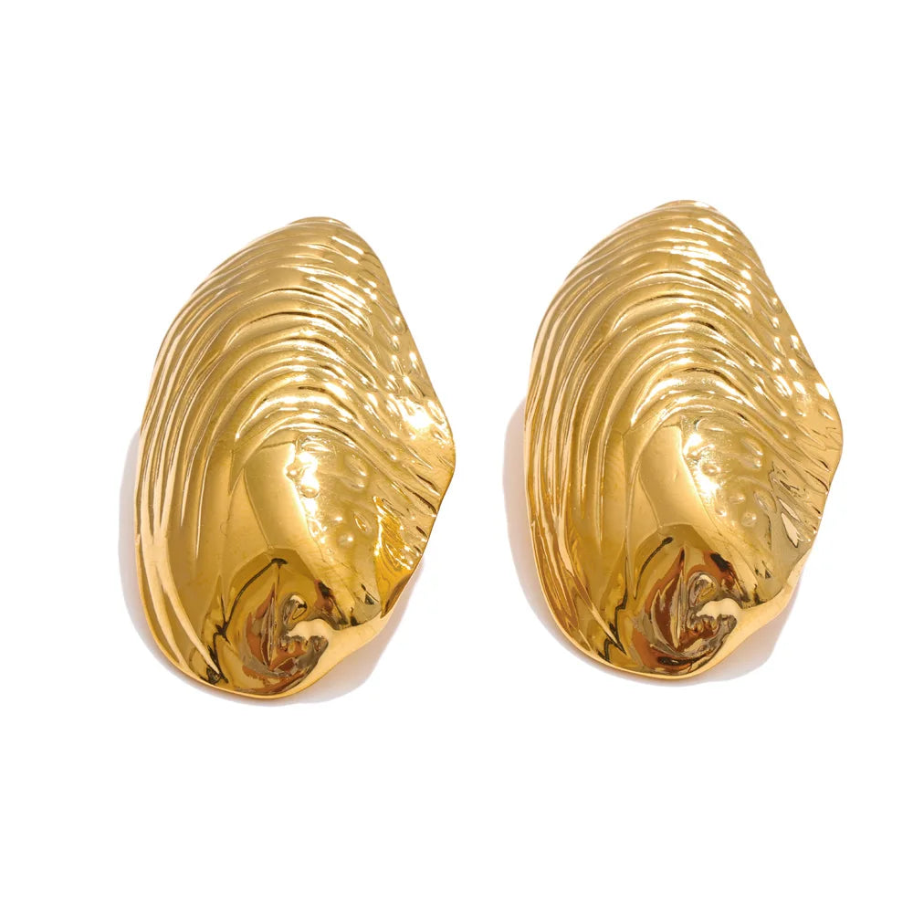 Stainless Steel Statement Gold Color PVD Plated Big Stud Earrings for Women Jewelry Waterproof Charm Fashion Accessories