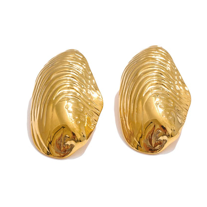 Stainless Steel Statement Gold Color PVD Plated Big Stud Earrings for Women Jewelry Waterproof Charm Fashion Accessories