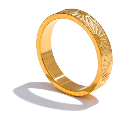 Minimalist Stainless Steel Sun Round Finger Ring Individualistic Chic Water Resistant Jewelry Accessories