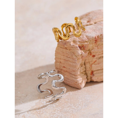 Minimalist Stainless Steel Metal Irregular Open Adjustable Ring for Women Rust Proof Distinctive Jewelry 2025