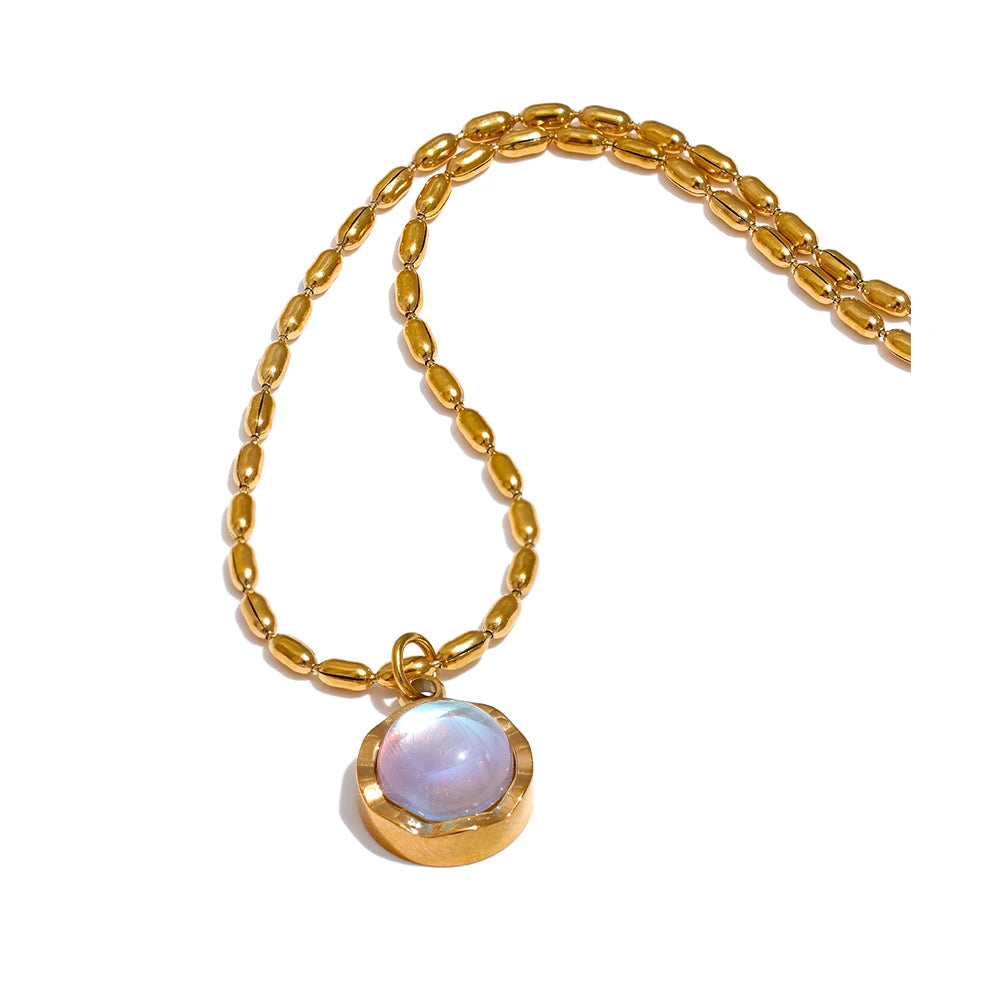Stainless Steel Exquisite Moonlight Stone Drop Necklace for Women High Quality Chic Chain Charm Jewelry Gift Waterproof