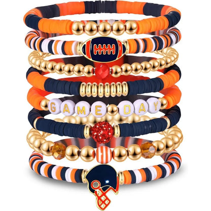 7pc/8pc/9pc Game Day Football Charm Bracelet: Stackable Sports Jewelry for Moms & Dads - Perfect for Football Fans