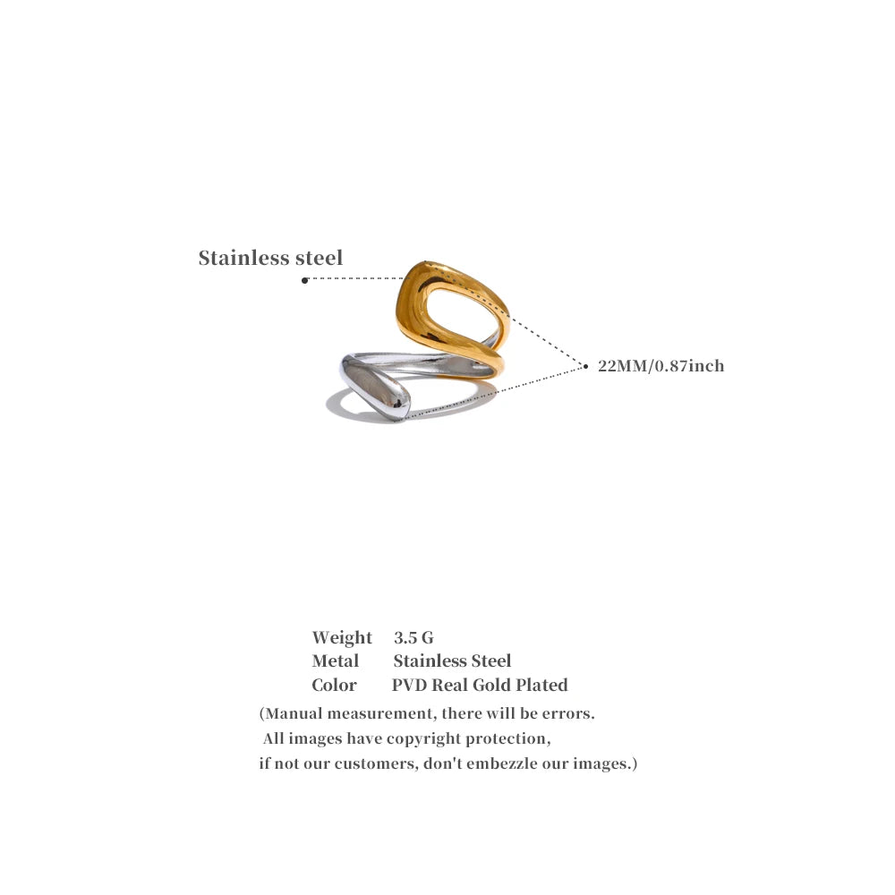 Stainless Steel Geometric Hollow Adjustable Double Color Ring Waterproof Finger Jewelry Wholesale Gift