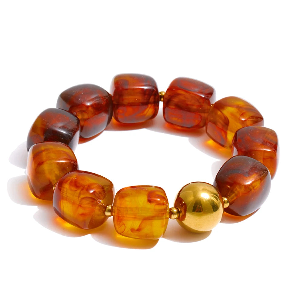 Acrylic Square Beads Chain Necklace Bracelet Bangle Stainless Steel Handmade Jewelry Waterproof Green Khaki Pink Amber