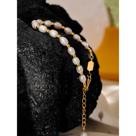 Natural Freshwater Pearls Fashion Handmade Bracelet Bangle Women Waterproof PVD Charms Stainless Steel Beads Jewelry Gift