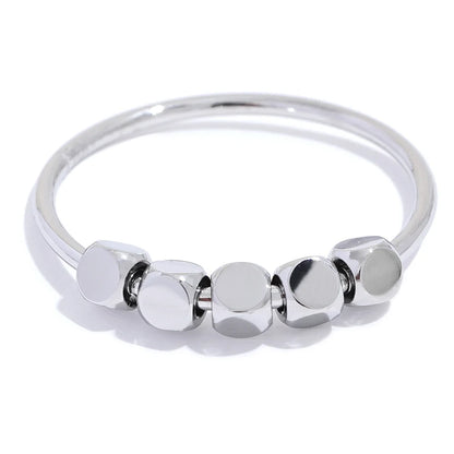 Stainless Steel Square Beads Ring Women Fashion Thin Metal Gold Silver Color Summer Rust Proof Finger Jewelry Anneaux