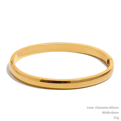 60mm Waterproof 316L Stainless Steel Round Smooth Bracelet Bangle Women Minimalist 18k Gold Color Texture Charm Jewelry