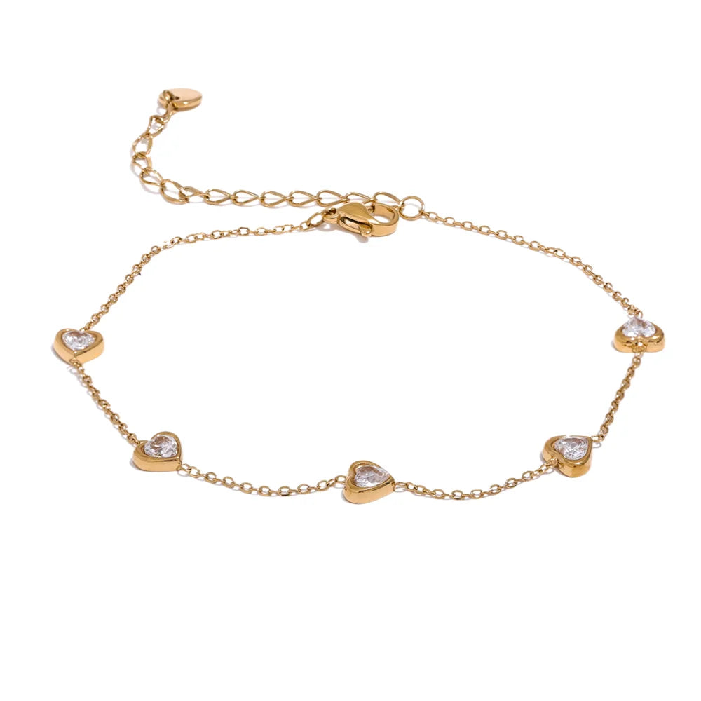 Colorful White Heart Cubic Zirconia Chain Stainless Steel Trendy Anklet for Women Fashion Delicate Summer Jewelry New