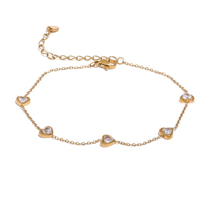 Colorful White Heart Cubic Zirconia Chain Stainless Steel Trendy Anklet for Women Fashion Delicate Summer Jewelry New