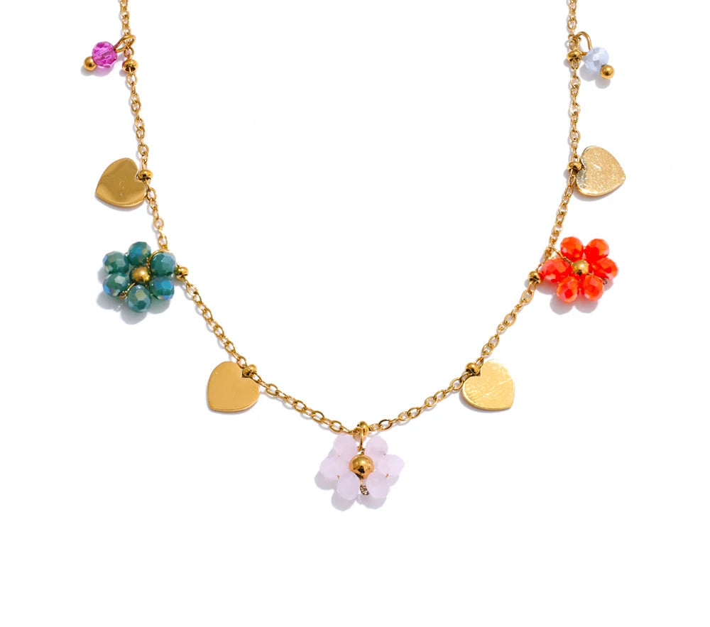 Summer Fashion Crystal Flower Pendant Necklace for Women Stainless Steel Handmade Cute Collar Jewelry 2025 Waterproof