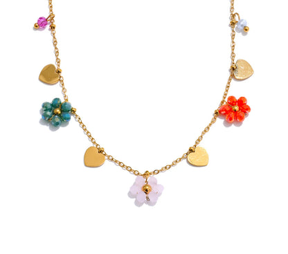 Summer Fashion Crystal Flower Pendant Necklace for Women Stainless Steel Handmade Cute Collar Jewelry 2025 Waterproof