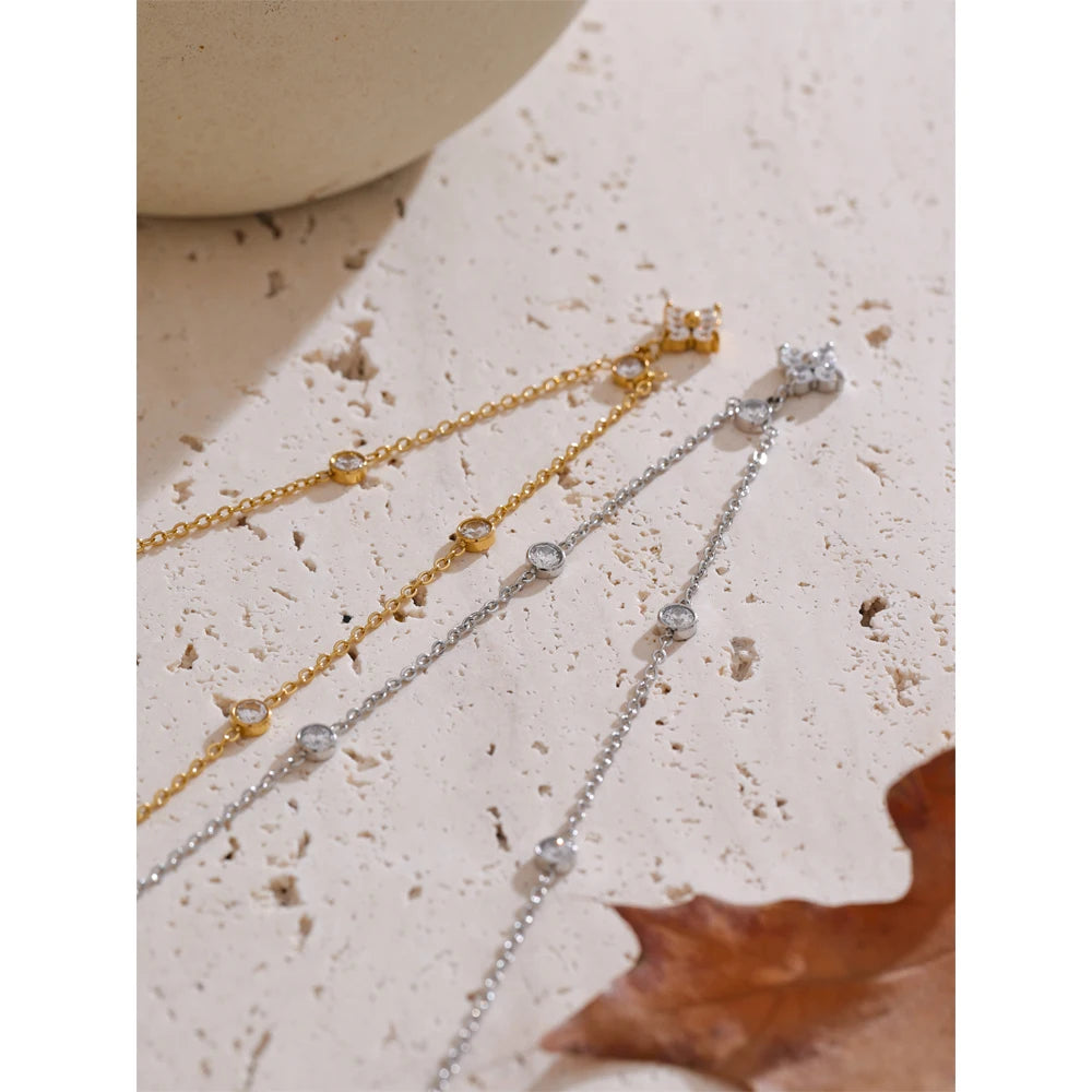 Chic Cubic Zirconia Flower Pendant Exquisite Necklace for Women Stainless Steel Delicate Daily Sweet Jewelry Accessories