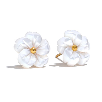Natural Shell Flower Exquisite Daily Stud Earrings for Women Fashion Stainless Steel Sweet Romantic Korean Premium Jewelry