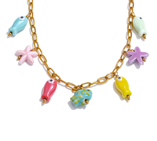 Fashion Stainless Steel Ceramic Starfish Fish Drop Y2K Necklace Bracelet Bangle Tarnish Resistant Popular Cute Jewelry