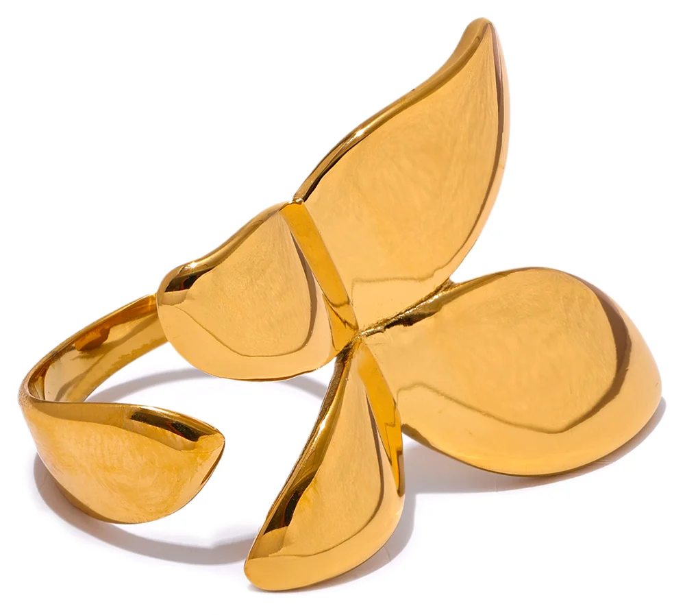 Exquisite Stainless Steel Butterfly Ring Waterproof 18K PVD Plated Metal Fashion Finger Jewelry бижутерия для женщин