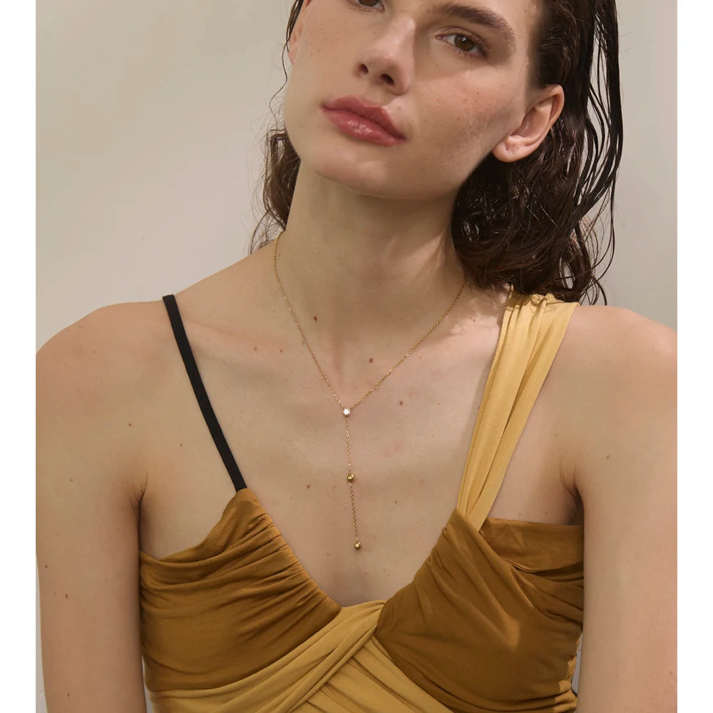 Summer Stainless Steel Heart Love Y Chain Long Thin Sexy Necklace Tarnish Resistant Metal Popular Chic Jewelry 2025