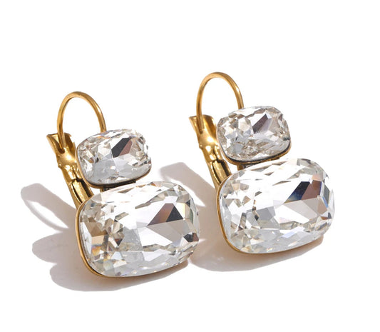 Fashion Crystal Candy Stud Earrings French Hoops Trendy White Green Pink Y2K Summer Jewelry for Women 18k PVD Plated
