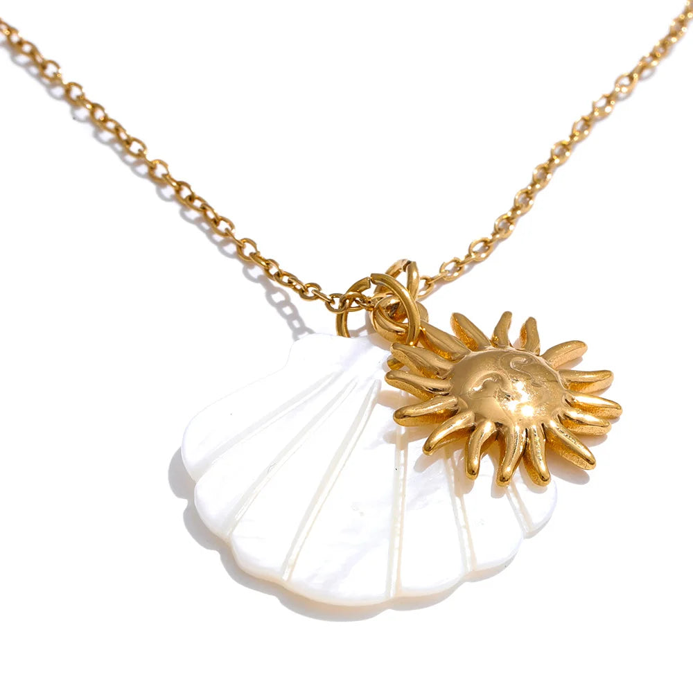 Summer Ocean Style Shell Starfish Conch Pendant Necklace 18K Gold Color Plated Waterproof Charm Jewelry Gift