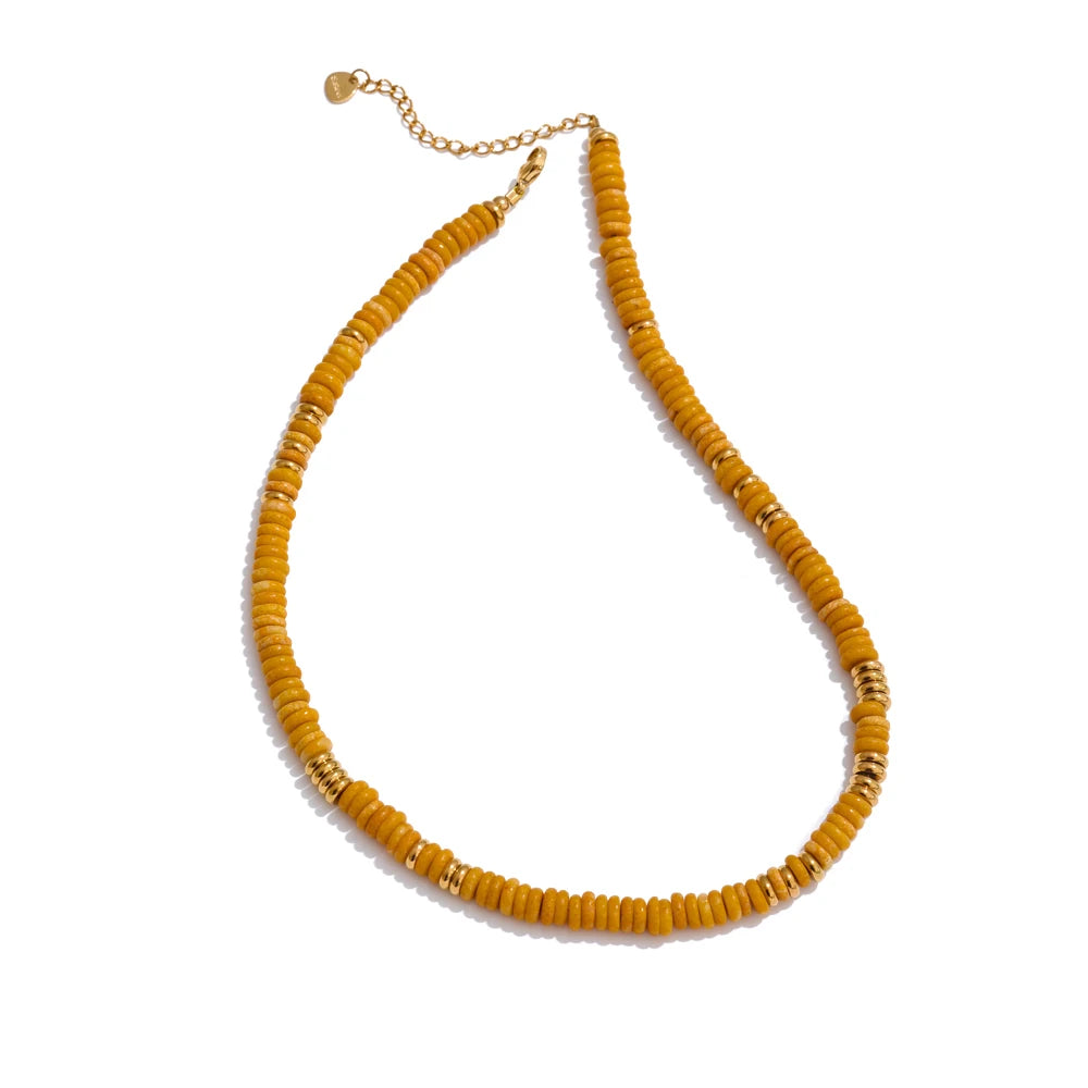Colorful Natural Stone Beads Handmade Chain Y2K Fashion Necklace for Women Stainless Steel Waterproof Collar Jewelry Gift