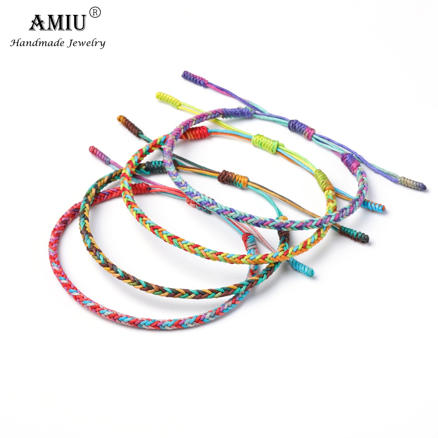 AMIU Gradient Colors Tibetan Handmade Buddhist Lucky Bracelets & Bangles As Gift Rope Knots Amulet Tibet Braided Bracelet