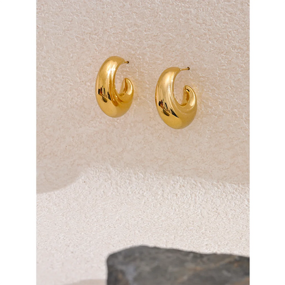 Fashion Smooth Stainless Steel Metal C-Shape Chunky Earrings for Women 18K Plated Waterproof Charm Statement Jewelry