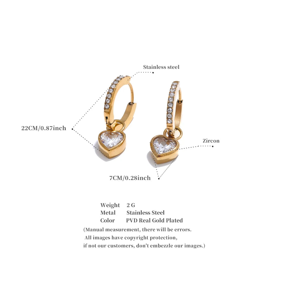 Delicate Bling Cubic Zirconia Heart Love Drop Small Hoop Earrings for Women High Quality Exquisite Jewelry Accessory Gift