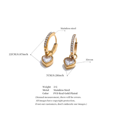 Delicate Bling Cubic Zirconia Heart Love Drop Small Hoop Earrings for Women High Quality Exquisite Jewelry Accessory Gift