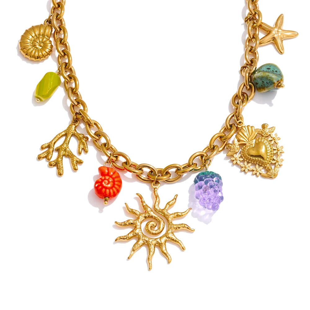 Exquisite Ceramic Ocean Style Sun Pendant Necklace Fashion Trendy Stainless Steel Collar Arrivals Jewelry Recommend