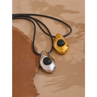 Stainless Steel Water Drop Agate Stone Pendant PU Leather Necklace for Women Statement Fashion Jewelry Accessories New