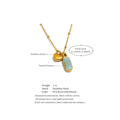 Popular Natural Amazonite Stone Heart Oval Drop Necklace Women Stainless Steel Polished Waterproof Fashion Jewelry Gift