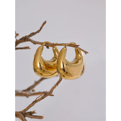 High Quality Stainless Steel Glossy Smooth Metal Chunky Hollow Hoop Earrings 2025 Statement PVD Plated Jewelry Recommend