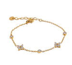 Delicate Cubic Zirconia Flower Chain Thin Bracelet Bangle Stainless Steel Rust Proof Office Ladies Chic Jewelry New Gift