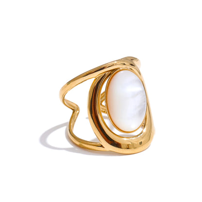 Exquisite Natural Stone Open Adjustable Ring Glossy Stainless Steel PVD Plated Arrivals Jewelry Recommend 2025