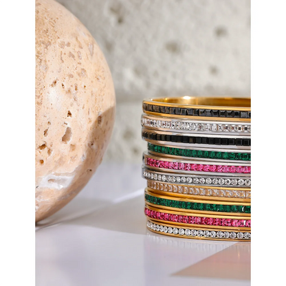 Two Shape Round Square Colorful Cubic Zirconia Stainless Steel Bracelet Bangle Luxury Fashion Women Jewelry Bijoux