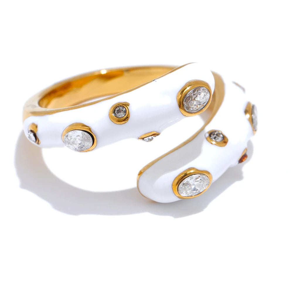 Adjustable Candy Y2K Blue White Black Pink Enamel Cubic Zirconia Exquisite Open Ring Golden Stainless Steel Jewelry Gift