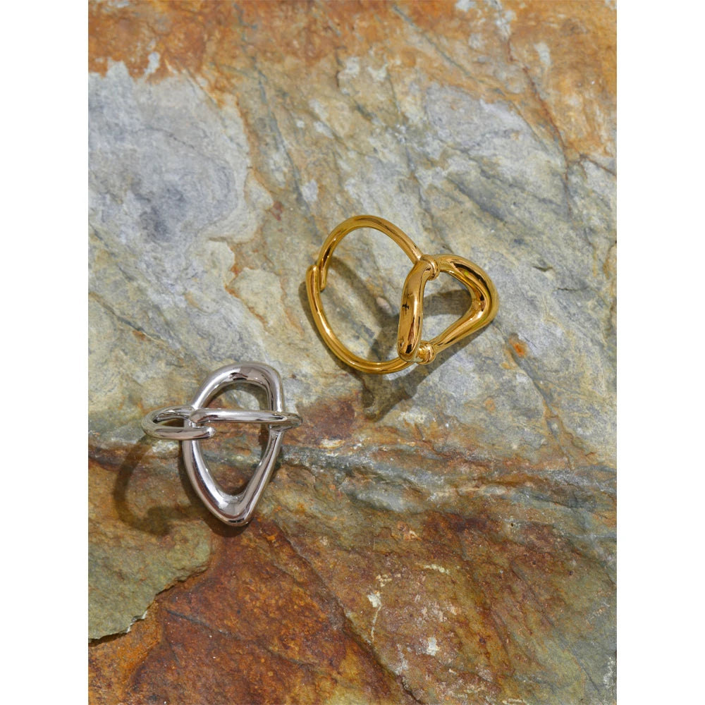 Minimalist Stainless Steel Oval Hollow Open Ring Waterproof Stylish Chic Office Ladies Daily Jewelry Accessories Gift