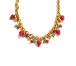 Trendy Stainless Steel Red Enamel Stone Strawberry Drop Charms Necklace Bracelet Hot Style Golden Plated Handmade Jewelry