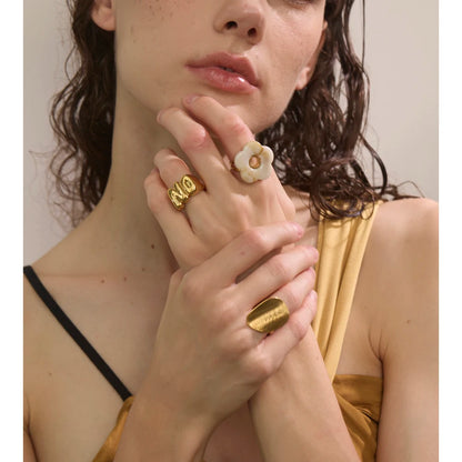Pink Green Yellow Grey Thick Resin Flower Adjustable Ring 18K Golden Plated Stainless Steel Y2K Arrivals Popular Jewelry