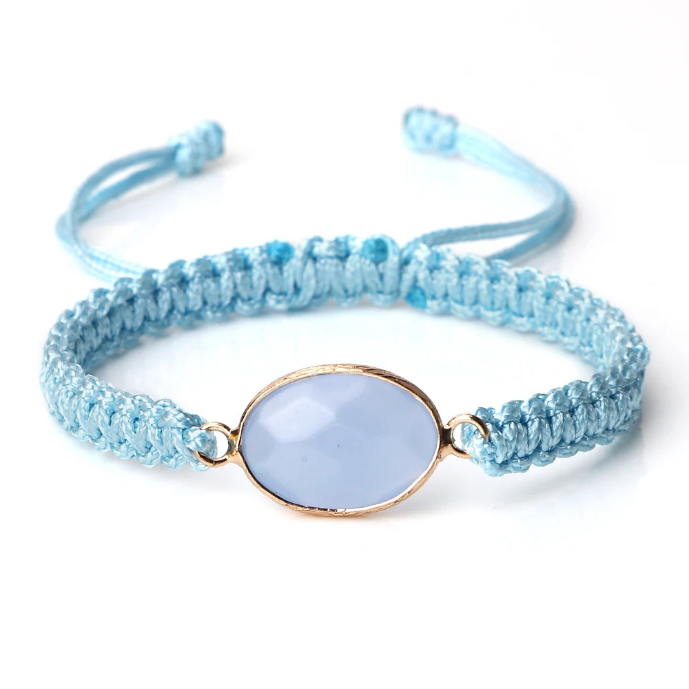 Bohemian Blue Rope String Bracelet Natural Stone Pendant Adjustable Bracelets