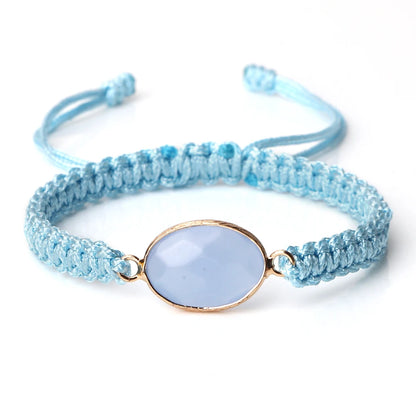 Bohemian Blue Rope String Bracelet Natural Stone Pendant Adjustable Bracelets