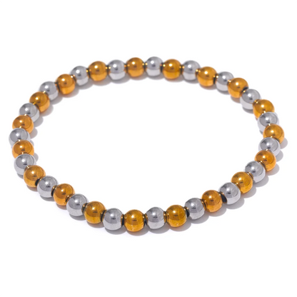 3/4/5/6 MM Stainless Steel Beads Daily Handmade Elastic Bracelet Bangle Waterproof Wrist Wholesale Gold Color Jewelry Men