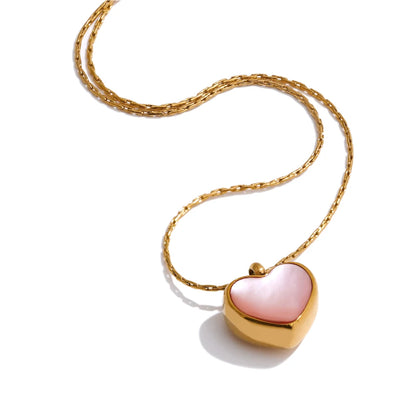 Valentine's Day Gift Pink Shell Heart Thick Necklace Pendant Stainless Steel Cute Charm Exquisite Jewelry New