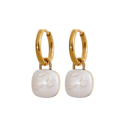 Colorful Enamel Candy Stainless Steel Square Drop Chic Hoop Earrings Women 18K PVD Plated Stylish Summer Jewelry Bijoux