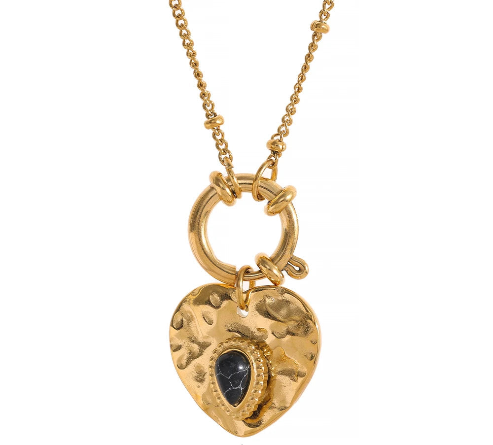 Charm Vintage Metal Heart Pendant Stainless Steel Necklace Golden Chain Collar Fashion France Trendy Jewelry Bijoux Women